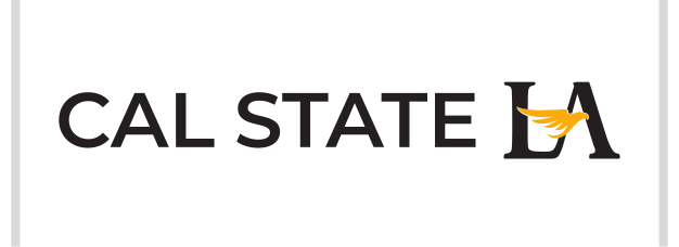 Cal State LA wordmark with small LA lettermark, black/gold on white background variant, cell 15
