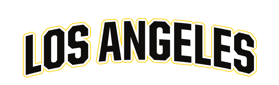 LOS ANGELES wordmark, arched black with yellow outline variant, cell 33