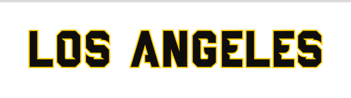 LOS ANGELES wordmark, blocky black with yellow outline variant, cell 42