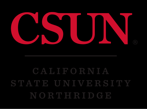 CSUN institutional mark, stacked, full color variant, cell 19