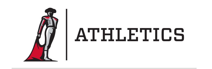 Matador mascot with Athletics wordmark, color horizontal variant, cell 42