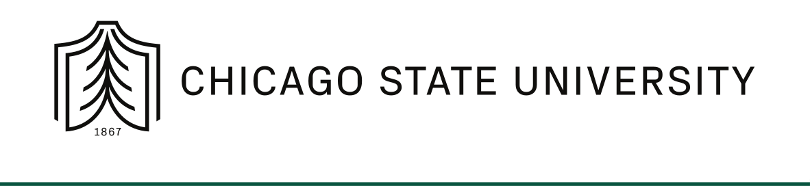 Chicago State University horizontal lockup, black on white variant, cell 6