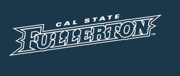 Cal State Fullerton wordmark, white with navy outline variant, cell 18