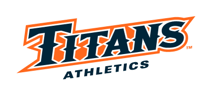 Titans Athletics wordmark, orange with navy outline variant, cell 25