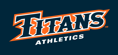Titans Athletics wordmark, orange with white outline variant, cell 26