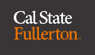 Cal State Fullerton stacked wordmark, white and orange variant, cell 86