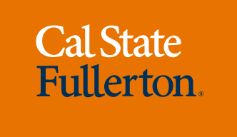 Cal State Fullerton stacked wordmark, white and navy variant, cell 87