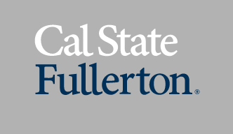 Cal State Fullerton stacked wordmark, white and navy variant, cell 88