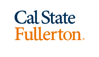 Cal State Fullerton stacked wordmark, navy and orange variant, cell 89