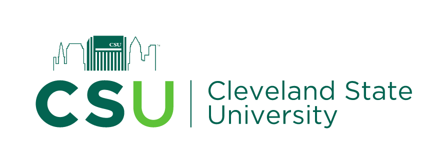 Cleveland State University logo, horizontal, green and tan variant, cell 93
