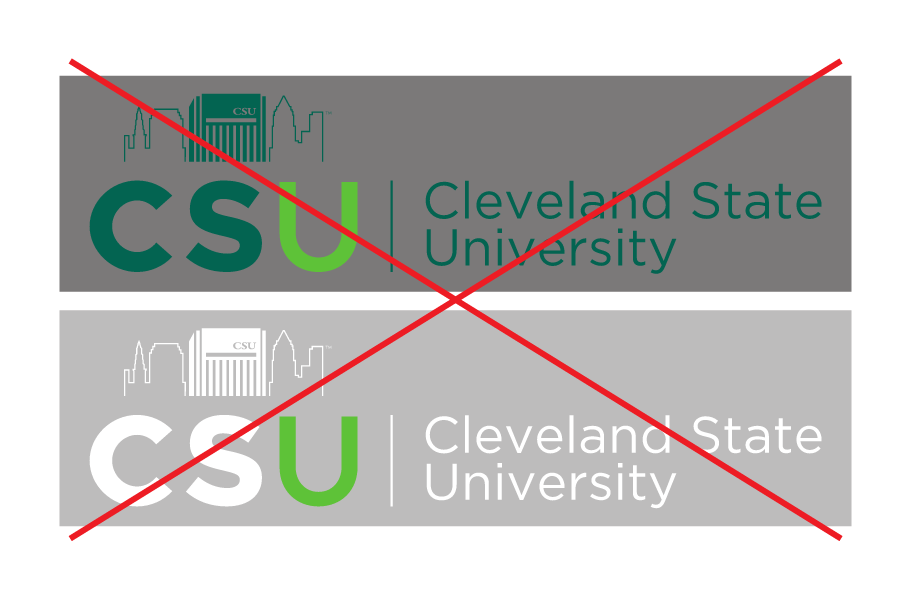 Cleveland State University logo, incorrect usage - insufficient contrast variant, cell 6