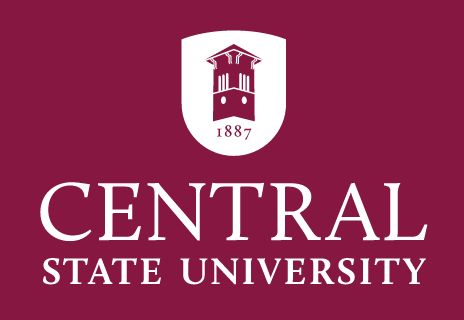 Central State University logo, white single-color on maroon variant