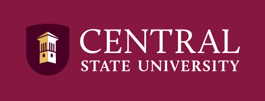 Central State University logo, small-scale, horizontal, reverse on maroon variant