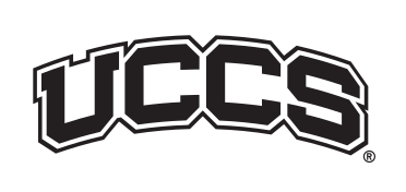 UCCS wordmark, white with black outline, shadowed variant, cell 8