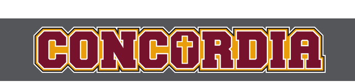 CONCORDIA wordmark, maroon with gold outline variant, cell 1