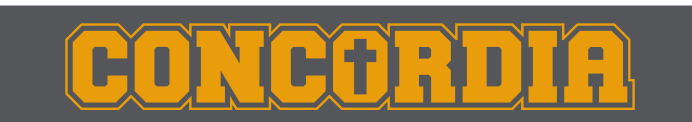 CONCORDIA wordmark, gold with maroon outline variant, cell 3