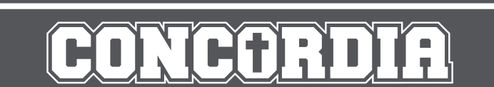CONCORDIA wordmark, white with maroon outline variant, cell 5