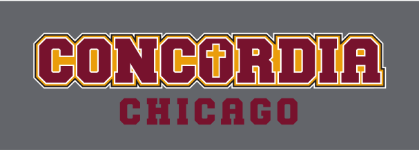Concordia Chicago wordmark, maroon/gold outline variant, cell 124