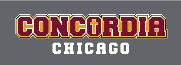 Concordia Chicago wordmark, maroon/gold outline variant, cell 125