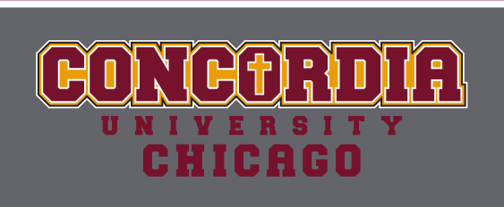 Concordia University Chicago wordmark, maroon/gold outline variant, cell 134