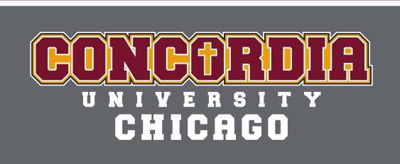 Concordia University Chicago wordmark, maroon/gold outline variant, cell 135