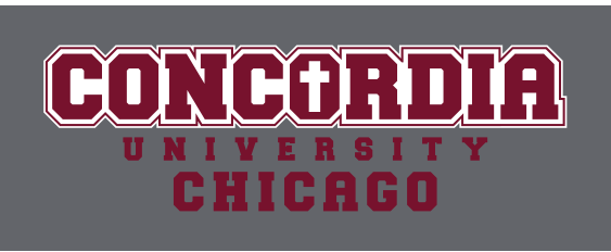 Concordia University Chicago wordmark, maroon/white outline variant, cell 136