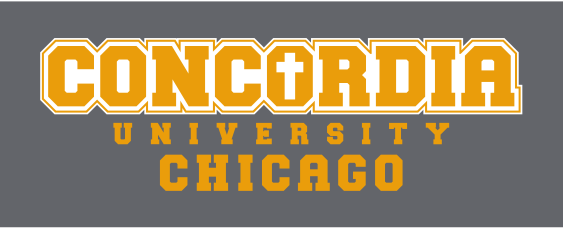 Concordia University Chicago wordmark, gold/white outline variant, cell 138