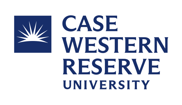 Case Western Reserve University logo, horizontal stacked, blue/gray variant, cell 4