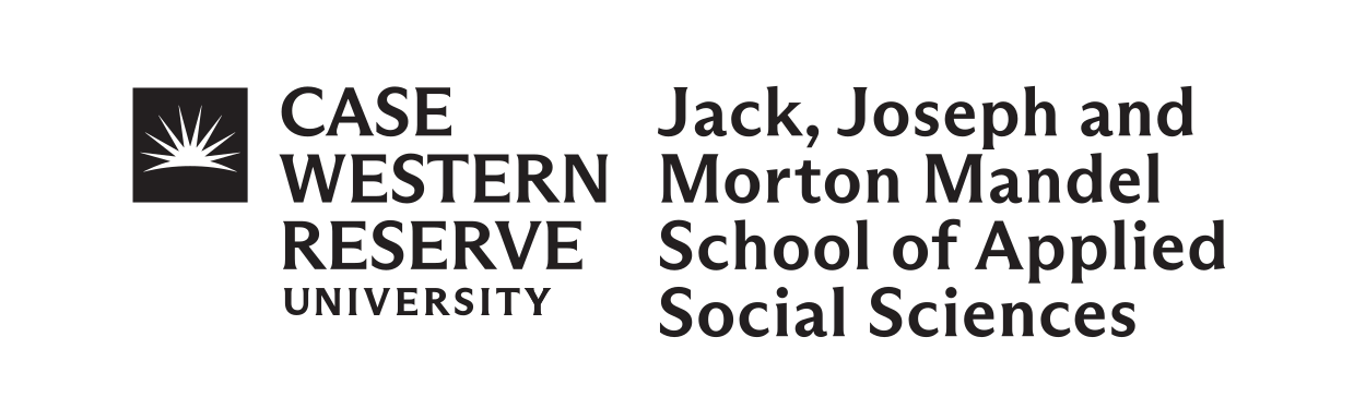 Case Western Reserve University Jack, Joseph and Morton Mandel School of Applied Social Sciences logo, stacked black variant, cell 54