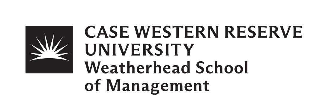 Case Western Reserve University Weatherhead School of Management logo, horizontal lockup, blue/black, alternate spacing variant, cell 93