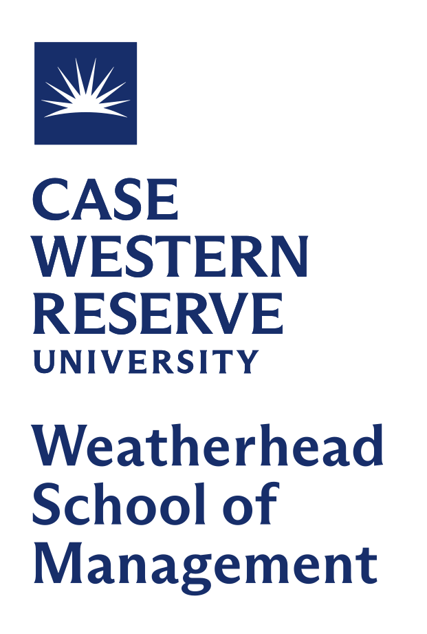 Case Western Reserve University Weatherhead School of Management logo, vertical lockup, blue/black variant, cell 95