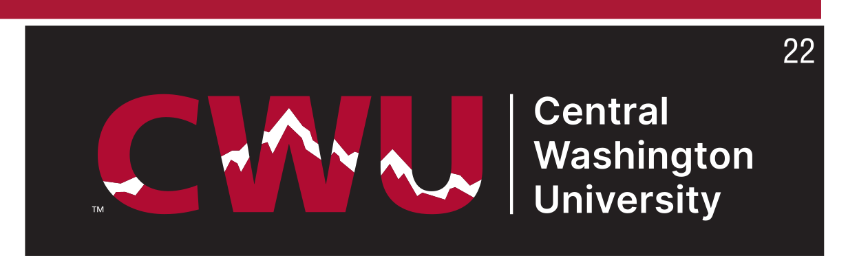 CWU institutional signature, horizontal, color on black variant, cell 22