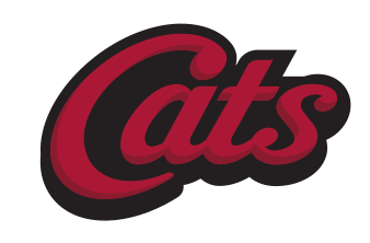 Cats script wordmark, maroon/black variant, cell 57