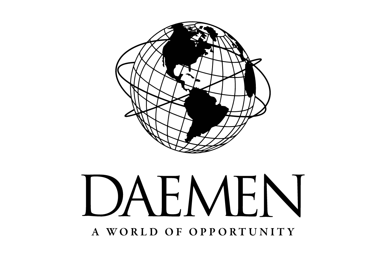 Daemen logo with tagline, stacked, black variant, cell 12