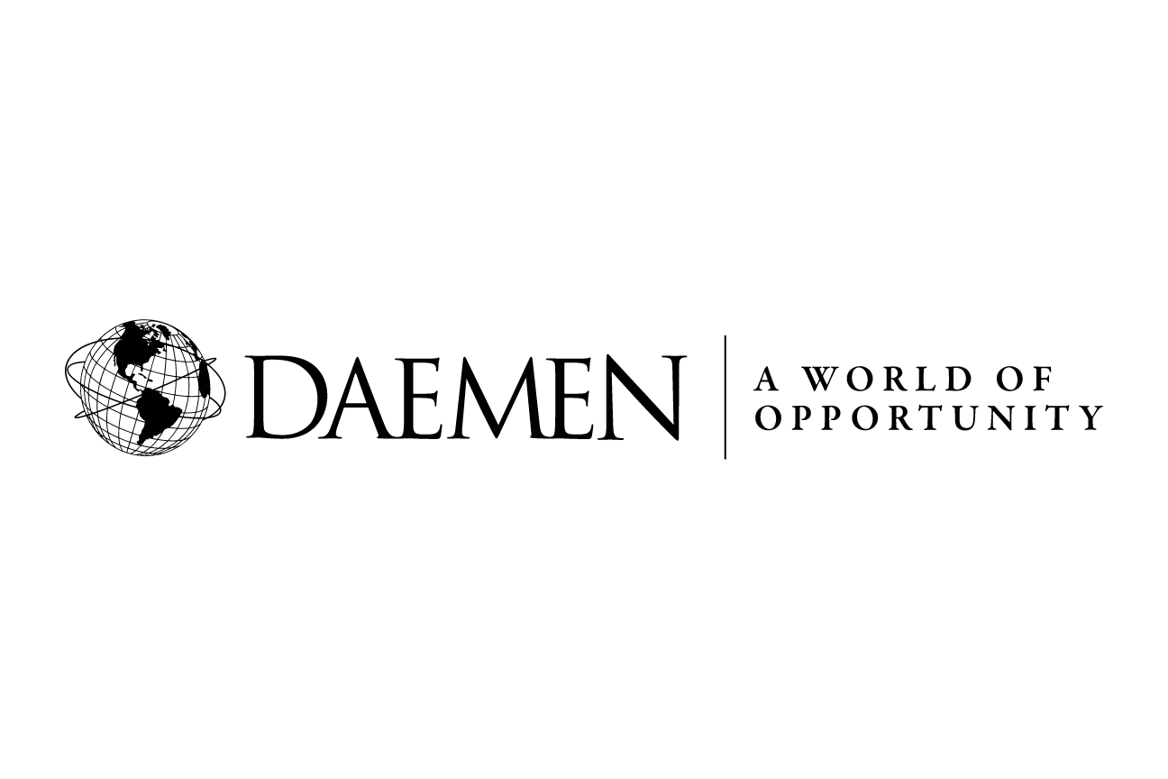 Daemen logo with tagline, horizontal, black variant, cell 30
