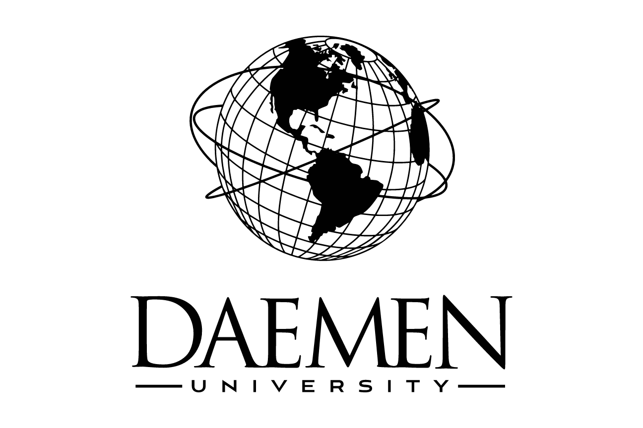 Daemen University logo, stacked, black variant, cell 3