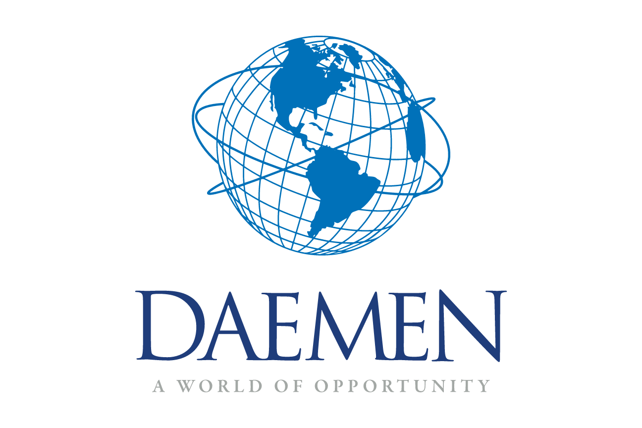 Daemen University logo, stacked, blue/gray variant, cell 10