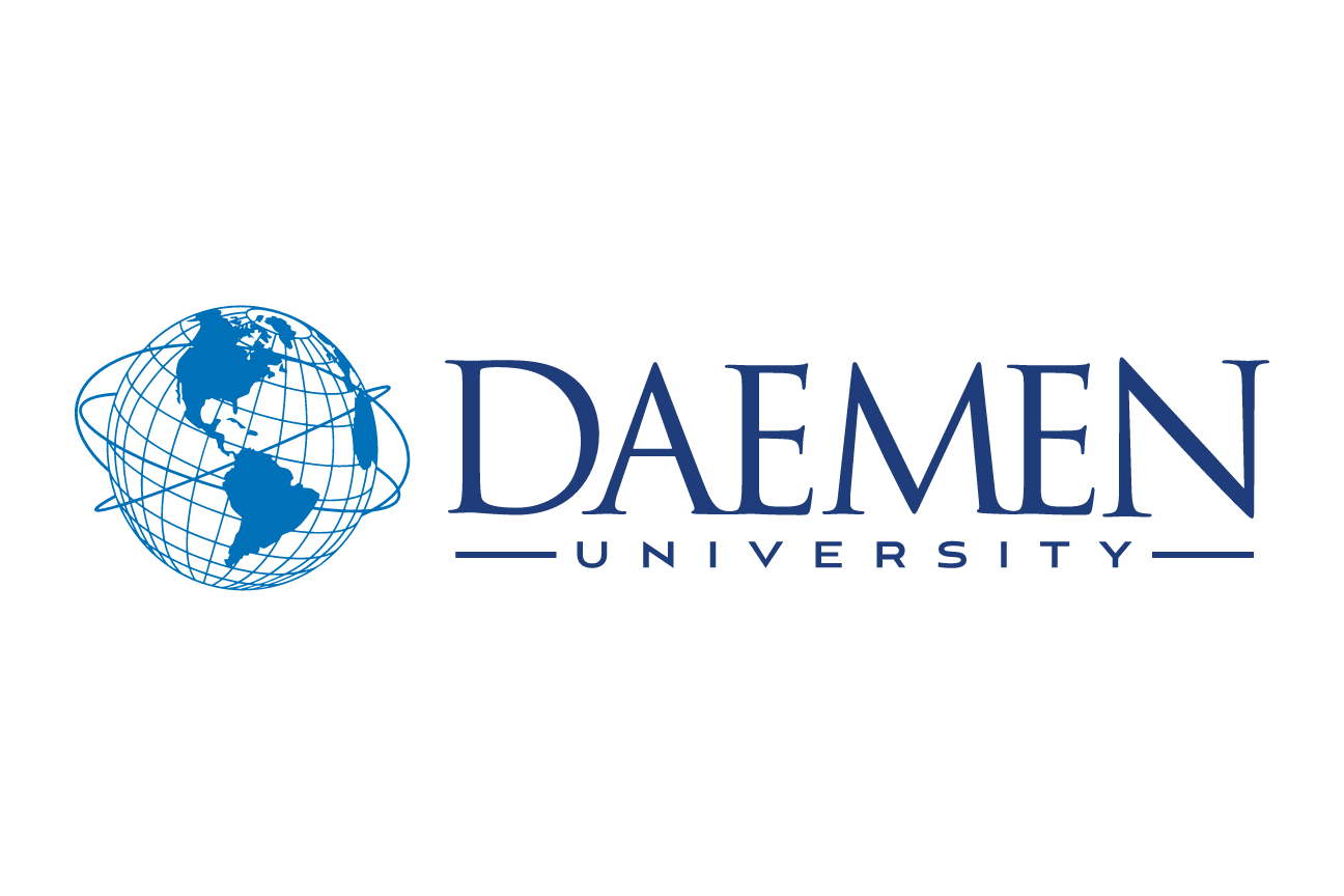 Daemen University logo, horizontal, blue/gray variant, cell 16