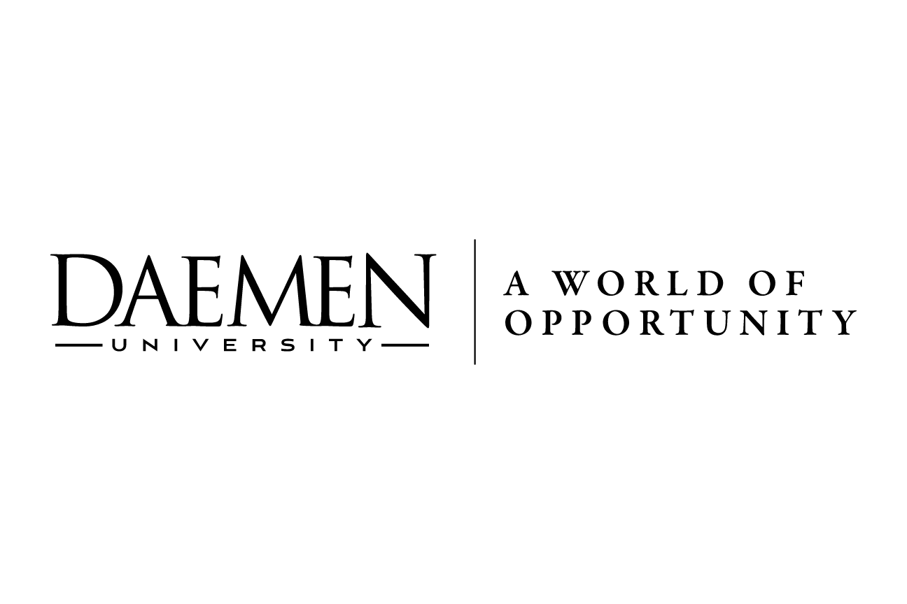 Daemen University logo with tagline, horizontal alternate, black variant, cell 33