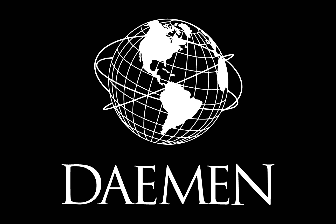 Daemen wordmark, white on black variant, cell 8