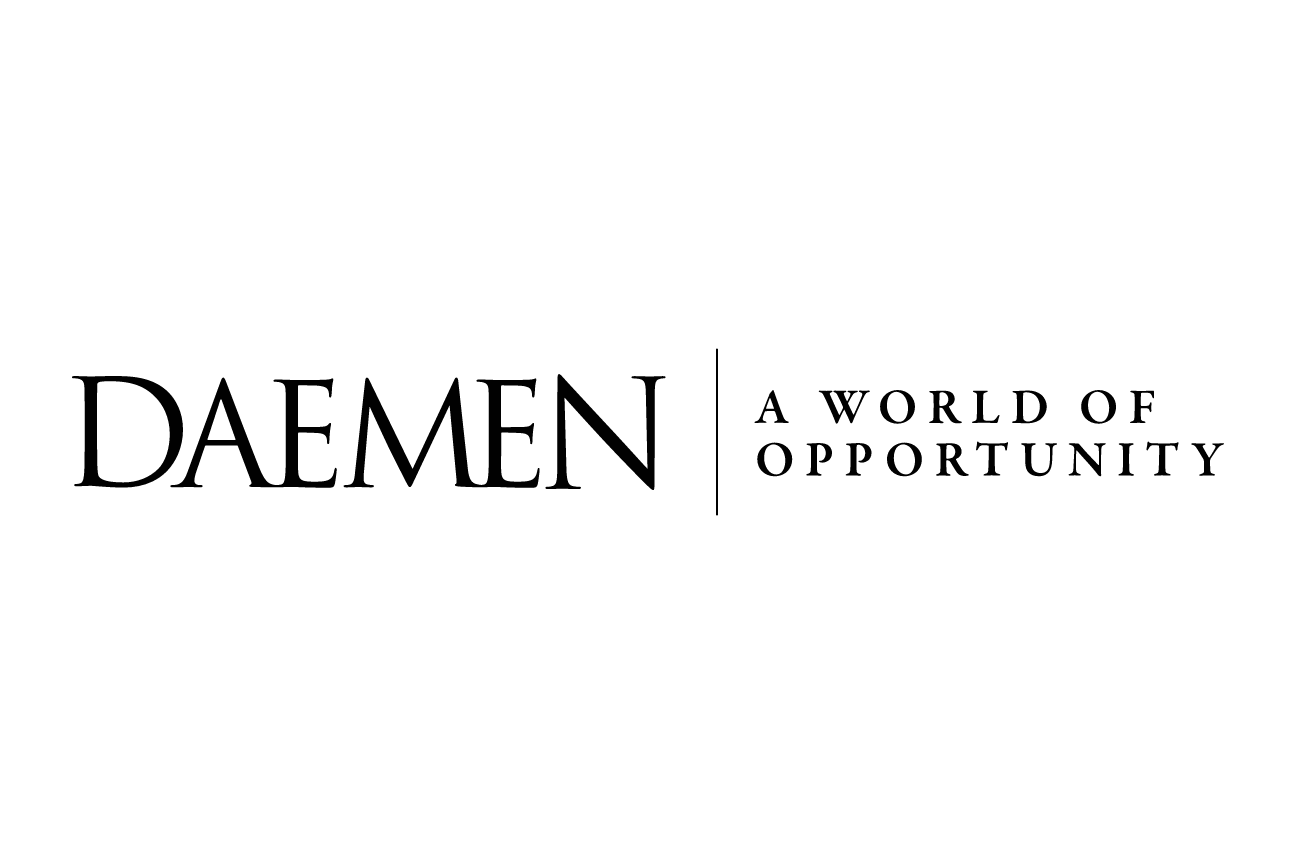Daemen wordmark with tagline, horizontal, black variant, cell 24