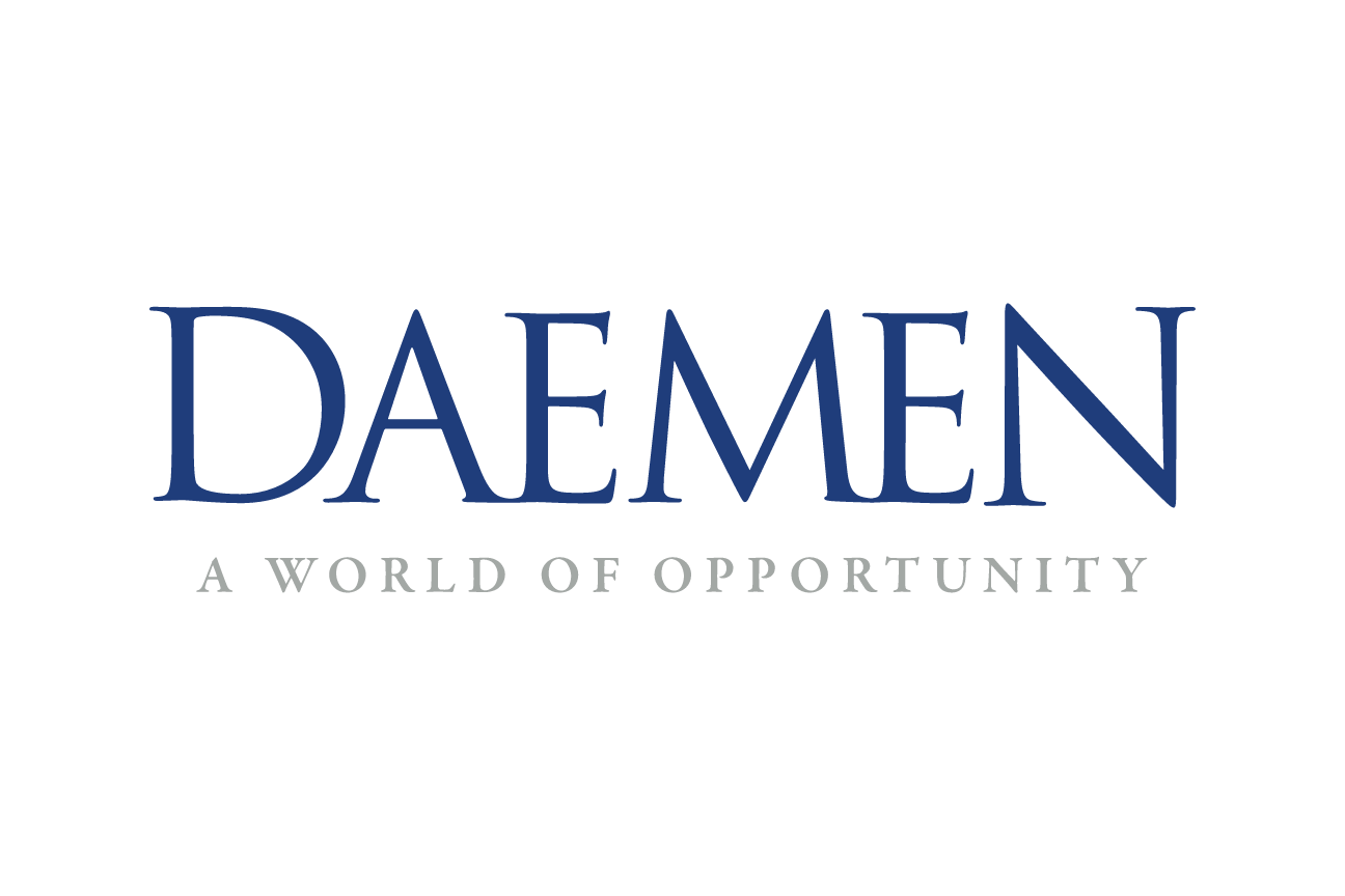 Daemen wordmark with tagline, blue variant, cell 43