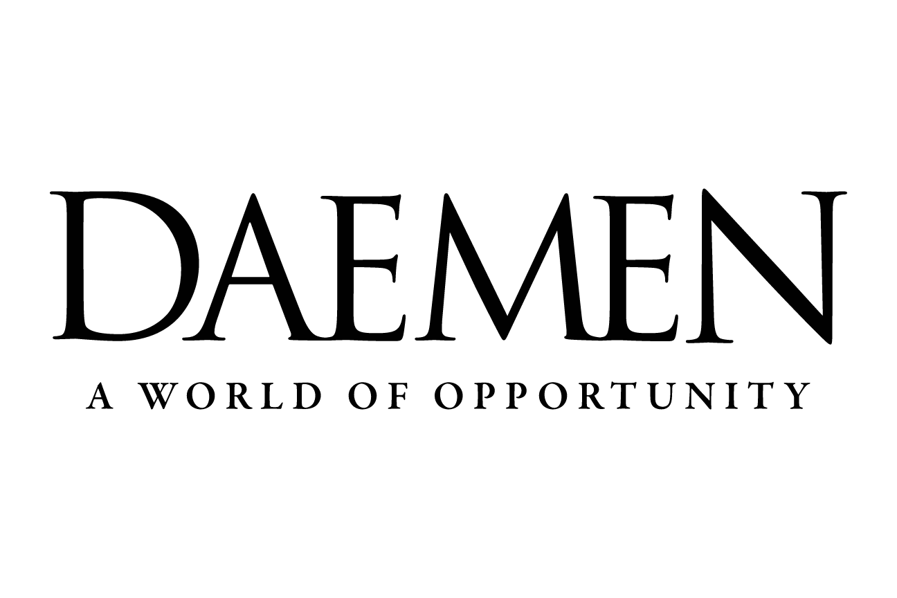 Daemen wordmark with tagline, black variant, cell 45