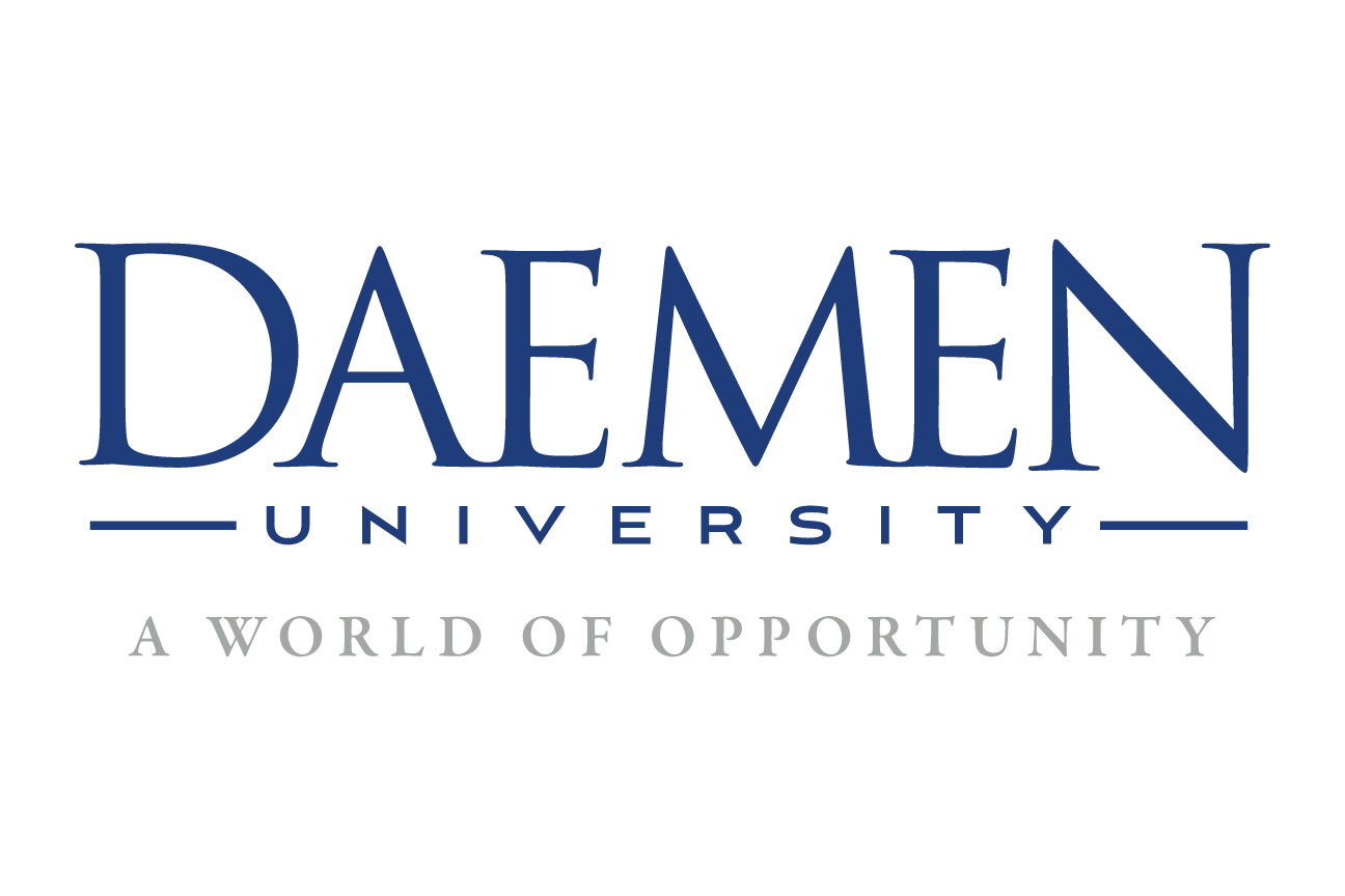 Daemen University wordmark with tagline, blue variant, cell 40
