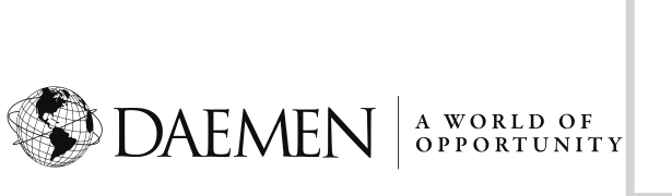 Daemen logo with tagline, horizontal, black variant, cell 30