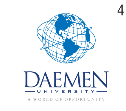 Daemen University logo with tagline, stacked, blue/gray variant, cell 4