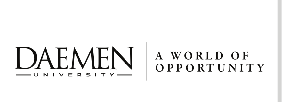 Daemen University logo with tagline, horizontal alternate, black variant, cell 33