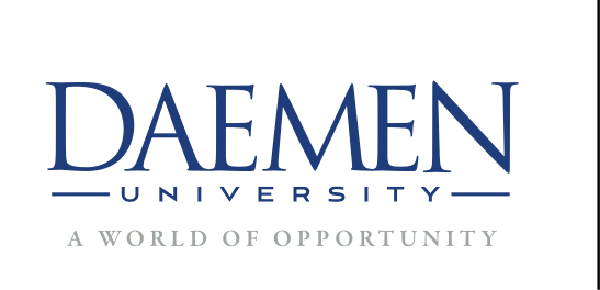 Daemen University wordmark with tagline, blue variant, cell 40