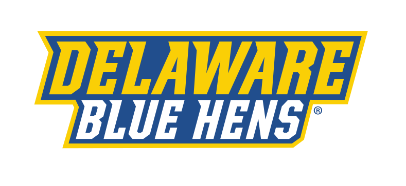 Delaware Blue Hens wordmark, full color on white variant, cell 37