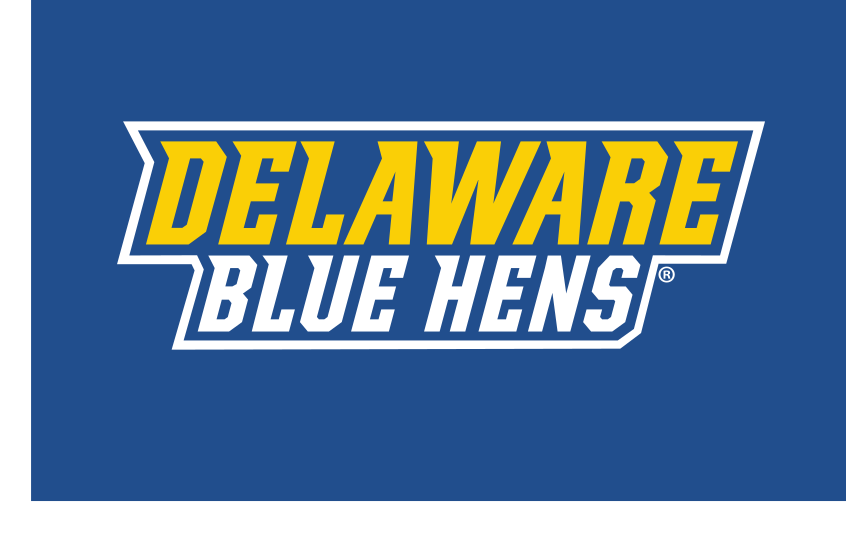Delaware Blue Hens wordmark, full color on navy variant, cell 38